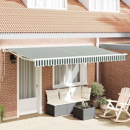 Markisram Grön och Vit 400 x 200 cm Polyester med PU-beläggning