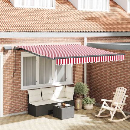 Utdragbar markis Röd och Vit 300 x 250 cm Duk och Aluminium