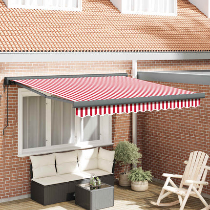 Utdragbar markis Röd och Vit 300 x 250 cm Tyg och Metall