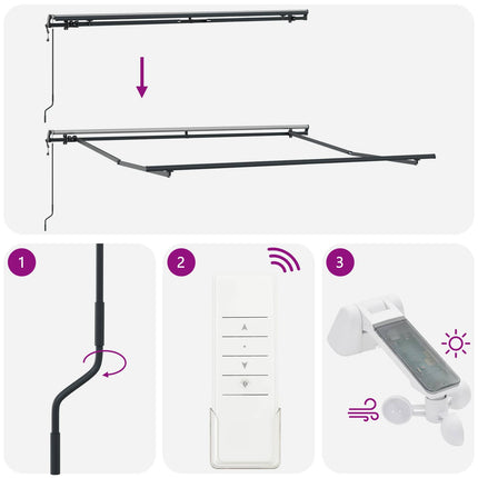 Utfällbar markis Ljusgrå 300 x 250 cm Duk och Aluminium