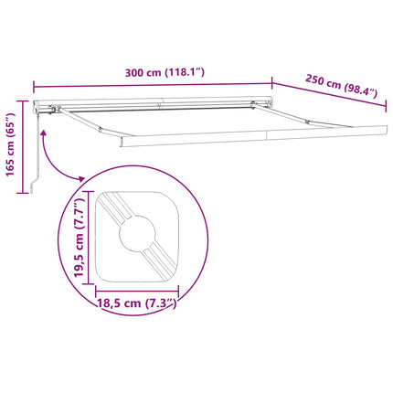 Utfällbar markis Ljusgrå 300 x 250 cm Tyg och Metall