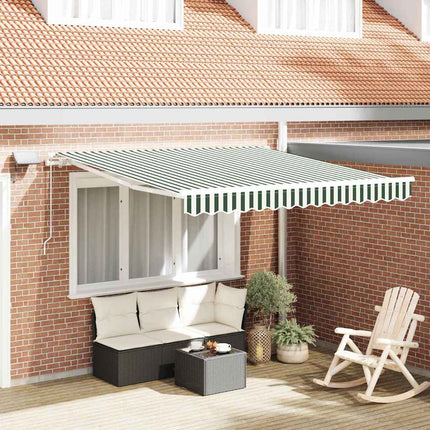 Utfällbar markis Grön och Vit 300 x 250 cm Tyger och Stål