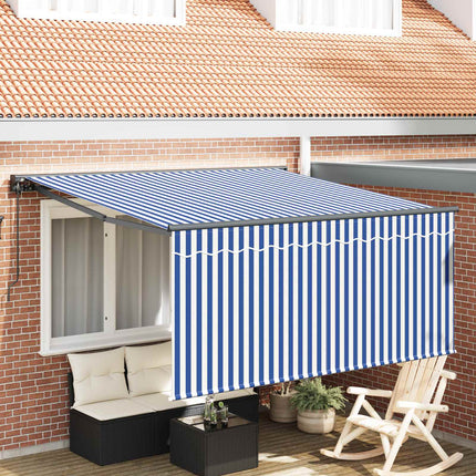 Utfällbar markis Blå och Vit 350 x 250 cm