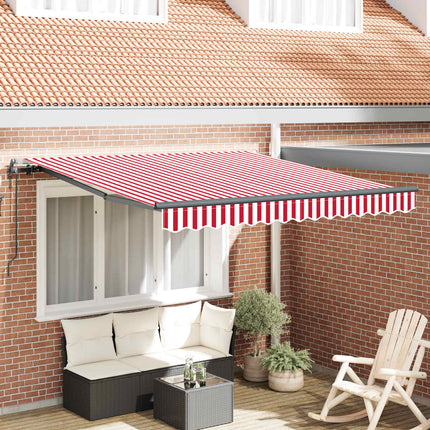 Utfällbar markis Röd och Vit 350 x 250 cm Duk och Aluminium