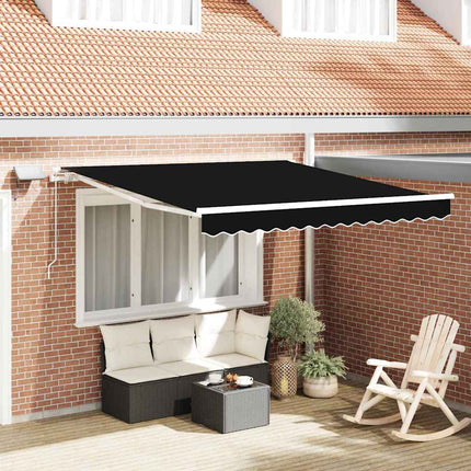 Utfällbar markis Svart 350 x 250 cm Tyger och Stål