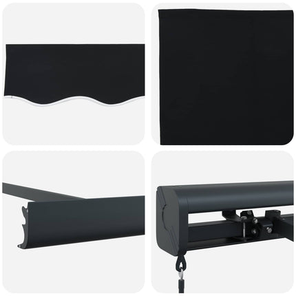 Utfällbar markis Svart 350 x 250 cm Tyg och Metall