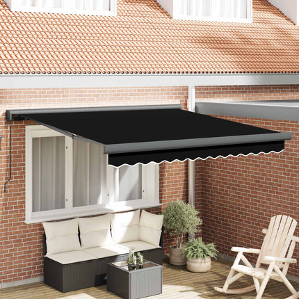 Utfällbar markis Svart 350 x 250 cm Tyg och Metall