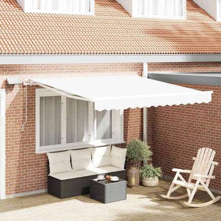 Utdragbar markis Vit 350 x 250 cm Duk och Aluminium