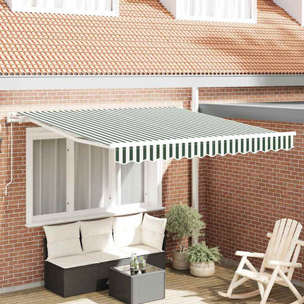 Utdragbar markis Grön och Vit 350 x 250 cm Duk och Aluminium