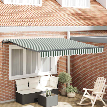Utfällbar markis Grön och Vit 350 x 250 cm Duk och Aluminium