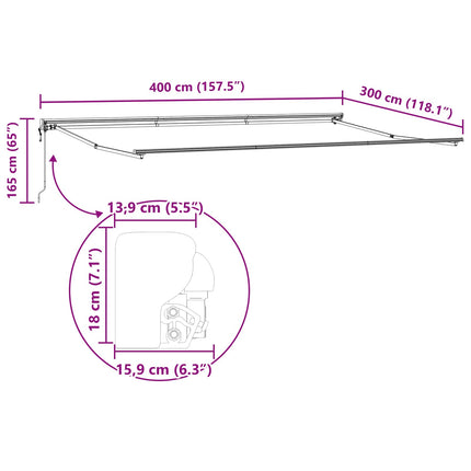 Markisram Antracit och vitt 400 × 300 cm