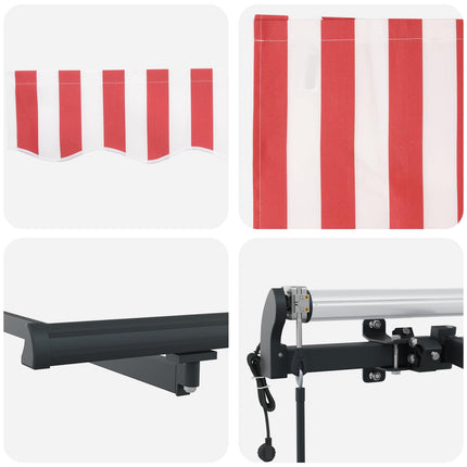 Utfällbar markis Röd och Vit 600 × 350 cm Duk och Aluminium