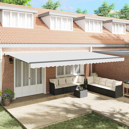 Utdragbar markis Vit 600 × 350 cm Duk och Aluminium