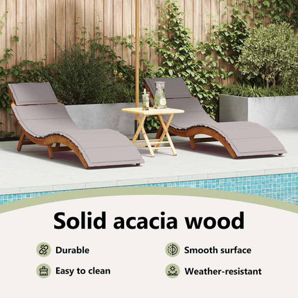 Solsäng 2 st Massivt Akaciaträ Taupe