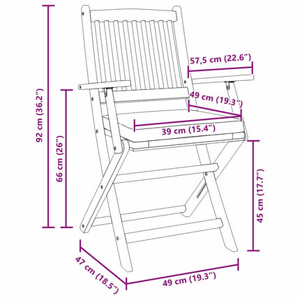 Fällstol med kudde 2 pcs Brun Massivt akaciaträ