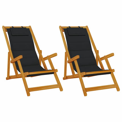 Strandstol 2 st Brun Massivt Akaciaträ