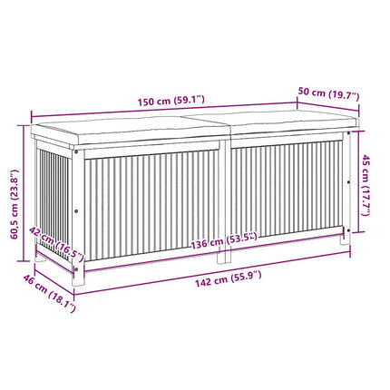 Kuddlåda utomhus 150x50x60,5 cm massivt trä akacia