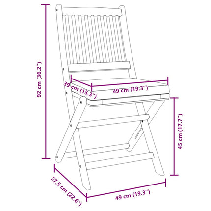 Fällstol med kudde 4 pcs Vit 49 x 57.5 x 92cm Massivt akaciaträ