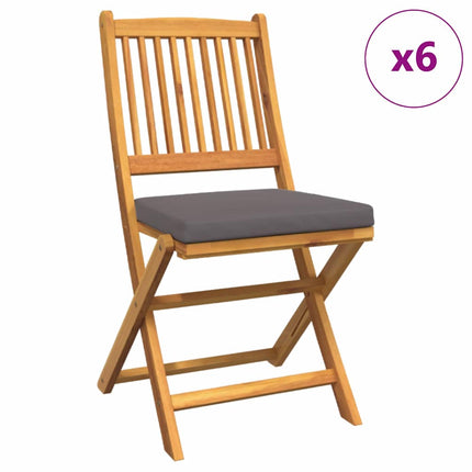 Fällstol med kudde 6 pcs Grå 49 x 57.5 x 92cm Massivt akaciaträ