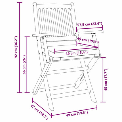 Fällstol med kudde 6 pcs Vit 49 x 57.5 x 92cm Massivt akaciaträ