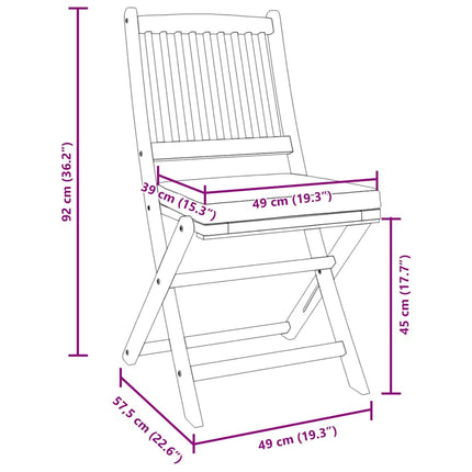 Fällstol med kudde 8 pcs Grå 49 x 57.5 x 92cm Massivt akaciaträ