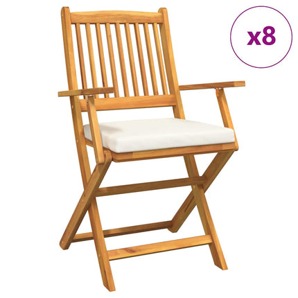 Fällstol med kudde 8 pcs Vit 49 x 57.5 x 92cm Massivt akaciaträ