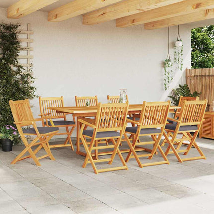 Fällstol med kudde 8 pcs Grå 49 x 57.5 x 92cm Massivt akaciaträ