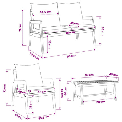 Bistroset med kudde 5 pcs Brun Massivt Akaciaträ