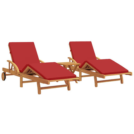 Solstol 3 pcs Röd 200 x 67 x 84 cm Massivt Akaciaträ