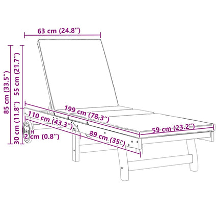 Solstol Reclining 2-person 2 pcs Brun Massivt Akaciaträ