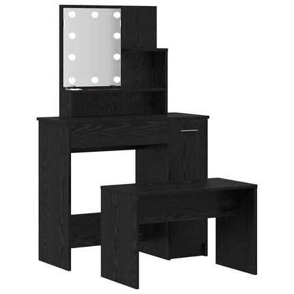 LED Sminkbord Set 2 st Svart Ek 86,5 x 35 x 136 cm