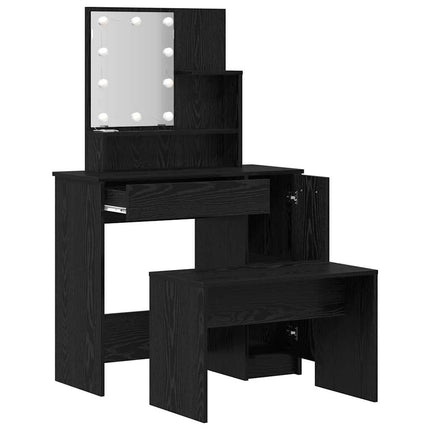 LED Sminkbord Set 2 st Svart Ek 86,5 x 35 x 136 cm