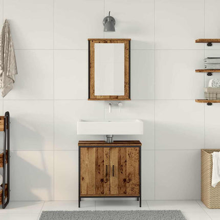 Badrumsmöbelset med hylla med dörr 2 pcs Brun Konstruerat trä