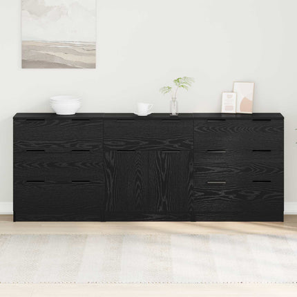 Sideboard 3 pcs Svart Ek 181 x 30 x 70 cm Konstruerat trä
