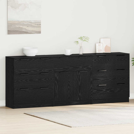 Sideboard 3 pcs Svart Ek 181 x 30 x 70 cm Konstruerat trä