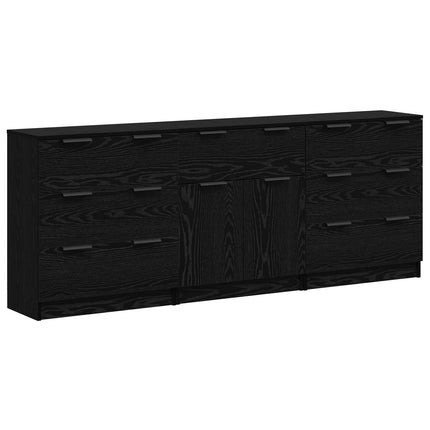 Sideboard 3 pcs Svart Ek 181 x 30 x 70 cm Konstruerat trä