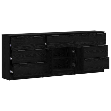 Sideboard 3 pcs Svart Ek 181 x 30 x 70 cm Konstruerat trä