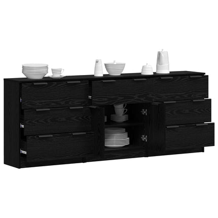 Sideboard 3 pcs Svart Ek 181 x 30 x 70 cm Konstruerat trä