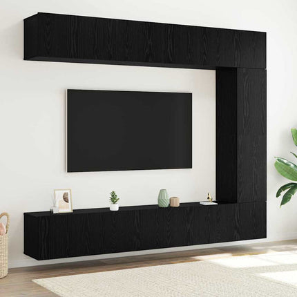 TV-bänkset Väggmonterad 5 pcs Svart Ek Konstruerat trä