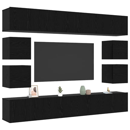 TV-bänkset Väggmonterad 8 pcs Svart Ek Konstruerat trä