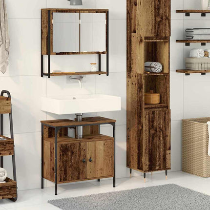 Badrumsmöbelset med hylla med dörr 2 pcs Brun Konstruerat trä