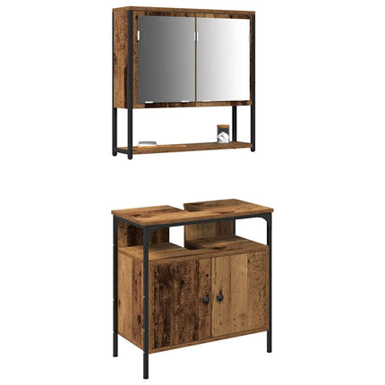 Badrumsmöbelset med hylla med dörr 2 pcs Brun Konstruerat trä