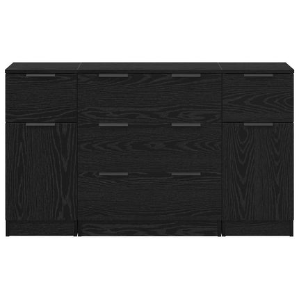 Sideboard med låda 3 pcs Svart Ek Konstruerat trä