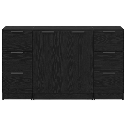 Sideboard med låda 3 pcs Svart Ek Konstruerat trä