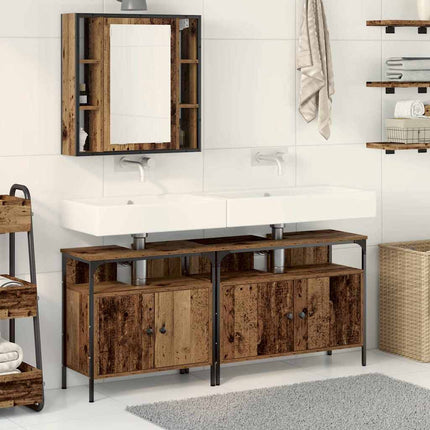 Badrumsinredning med hylla med dörr 3 pcs Brun Konstruerat trä