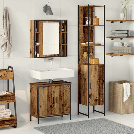 Badrumsinredning med hylla med dörr 3 pcs Brun Konstruerat trä