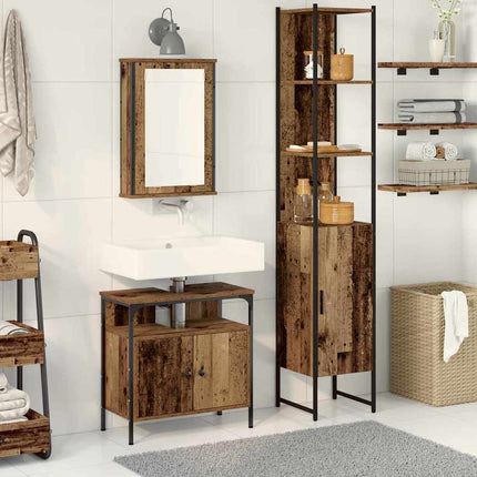 Badrumsmöbelset med hylla 3 pcs Gammalt trä Konstruerat trä