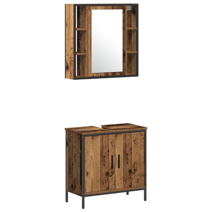 Badrumsmöbelset med hylla med dörr 3 pcs Brun Konstruerat trä