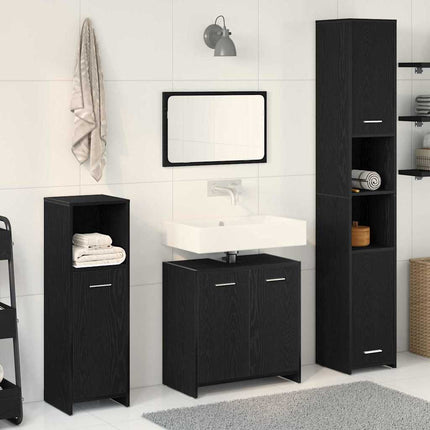 Badrumsmöbelset med hylla 4 pcs Svart Ek Konstruerat trä