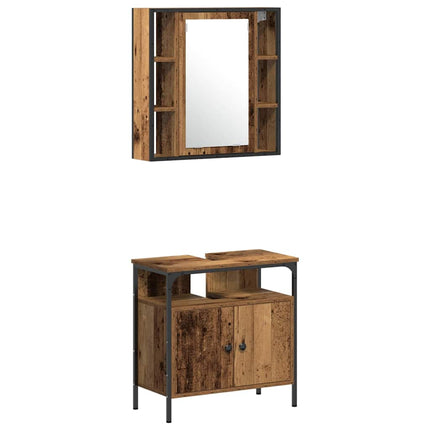 Badrumsmöbelset med hylla med dörr 3 pcs Brun Konstruerat trä